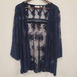 Belle Kim Gravel Womens Open Front Lace Kimono Top Size 3X Whimsigoth Sheer